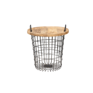 Metal Basket Side Table with Wooden Tray Lid