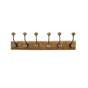 6 Green Hooks on Wooden Base