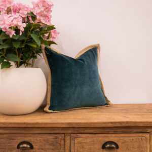 Teal Cotton Velvet Contrast Cushion