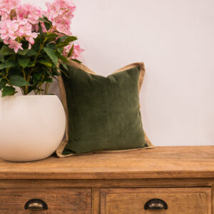 Olive Cotton Velvet Contrast Cushion