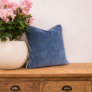 Blue Cotton Velvet Piped Cushion