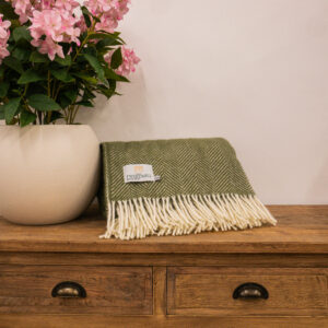 Tweedmill 100% Wool Fishbone Throw in Olive