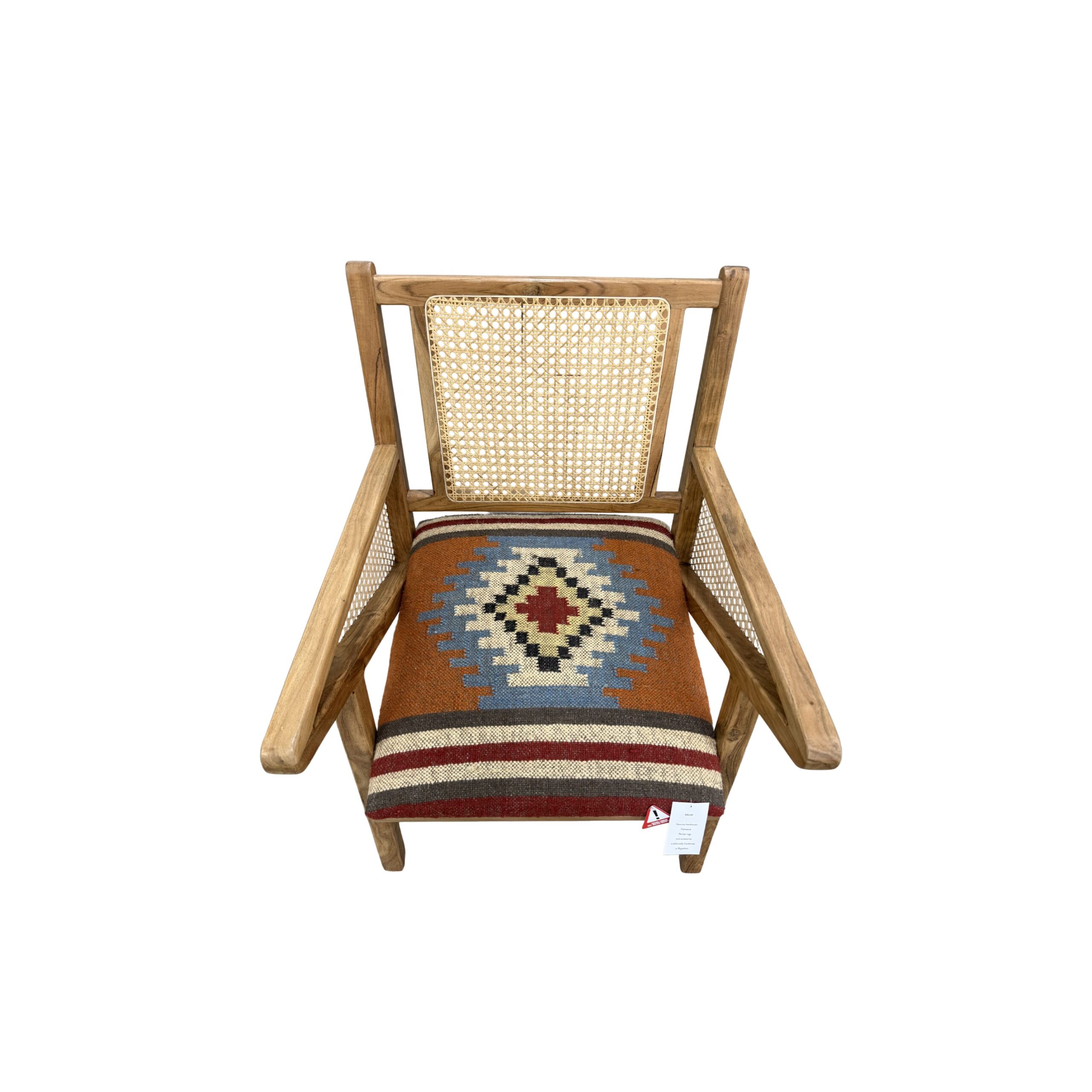 Red Kilim Rattan Occasional Chair - Image 3