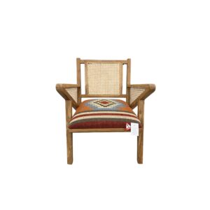 Red Kilim Rattan Occasional Chair