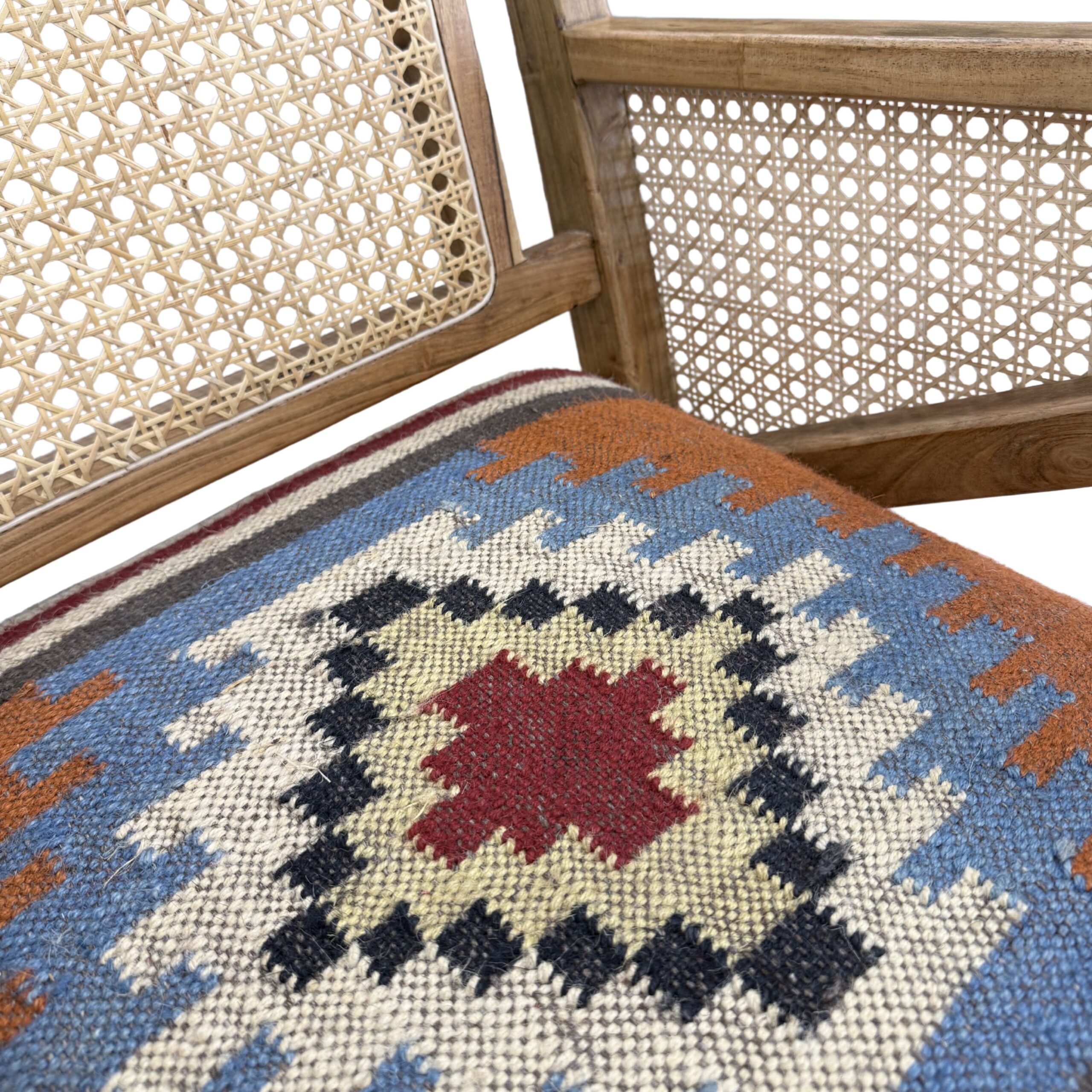 Red Kilim Rattan Occasional Chair - Image 2