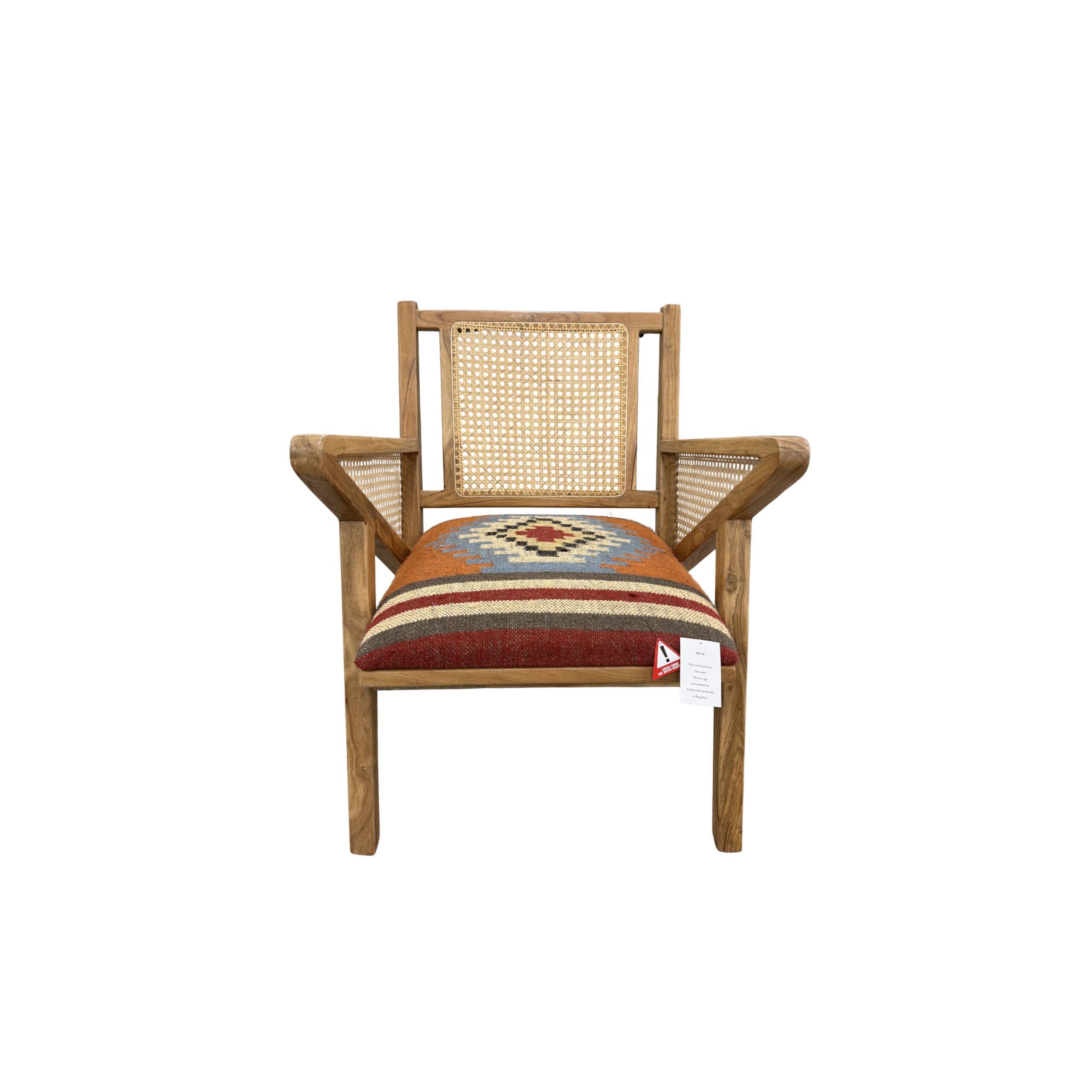 Red Kilim Rattan Occasional Chair