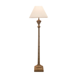 Slim Wooden Carved Floor Lamp with Linen Shade
