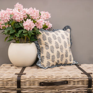 Blockprint Flower Cushion with Velvet Frill