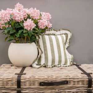 Olive Stripe Ruffle Cushion