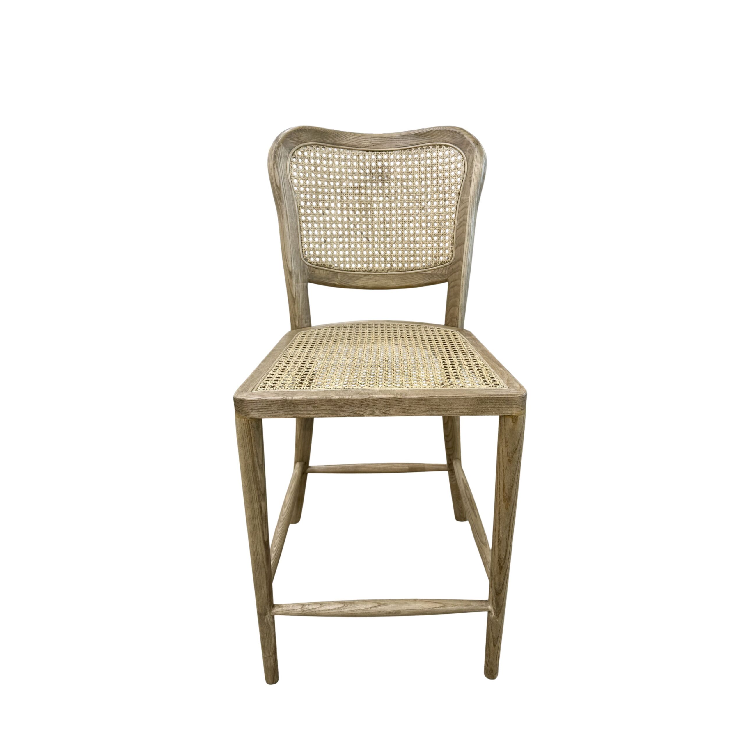 Natural Rattan Back Bar Stool with Upholstered Seat Pad - Image 3