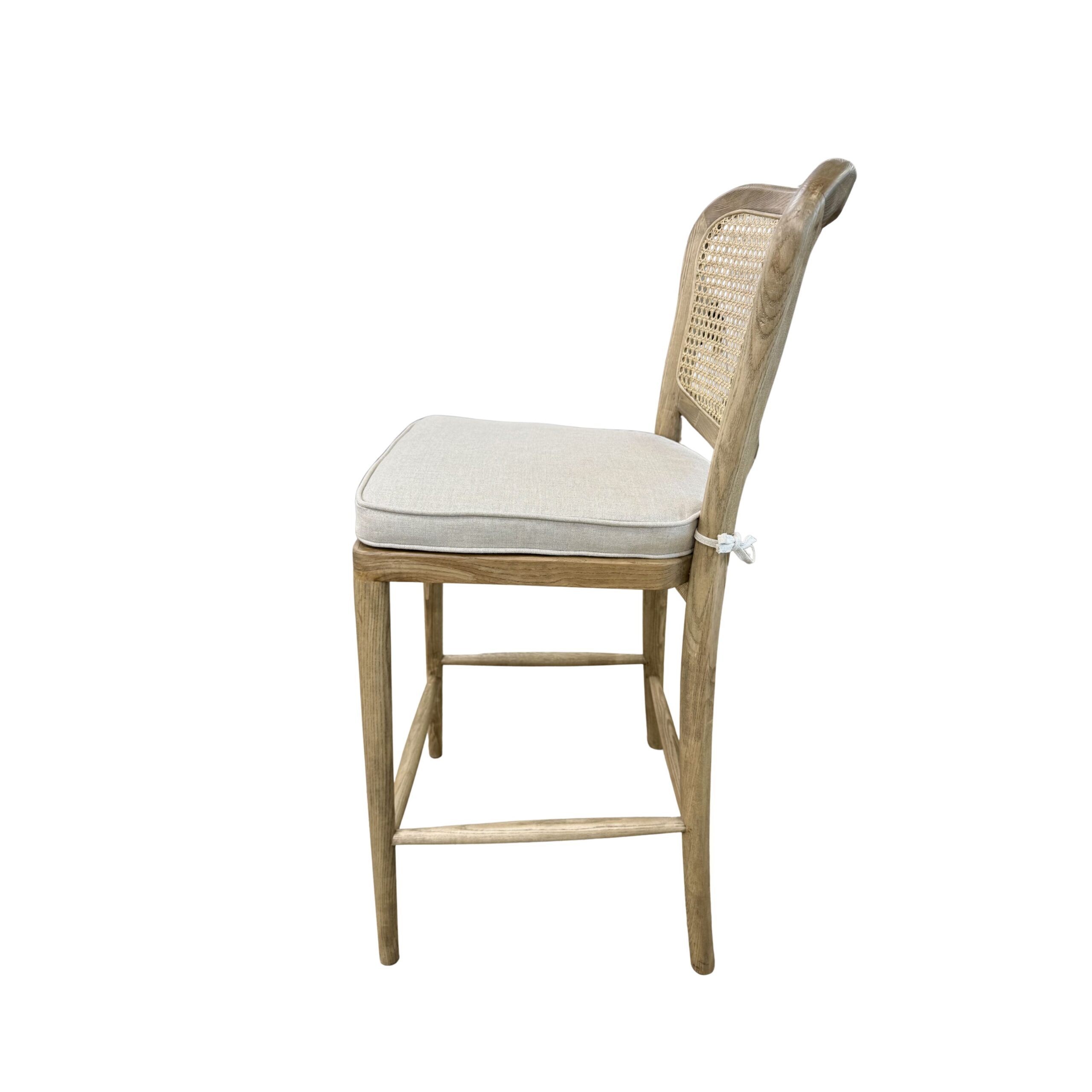 Natural Rattan Back Bar Stool with Upholstered Seat Pad - Image 4