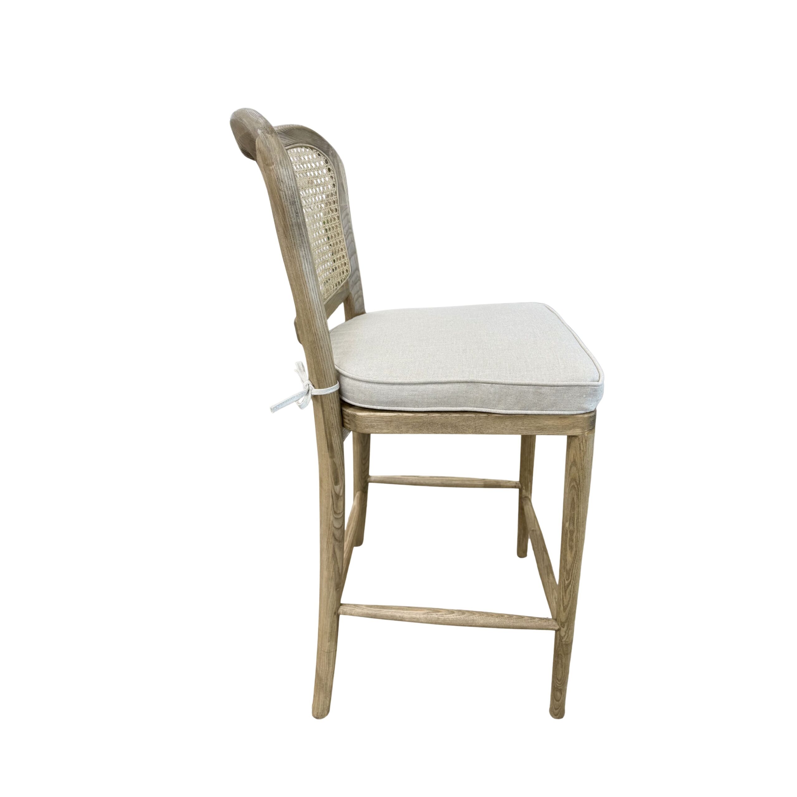 Natural Rattan Back Bar Stool with Upholstered Seat Pad - Image 2