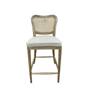 Natural Rattan Back Bar Stool with Upholstered Seat Pad