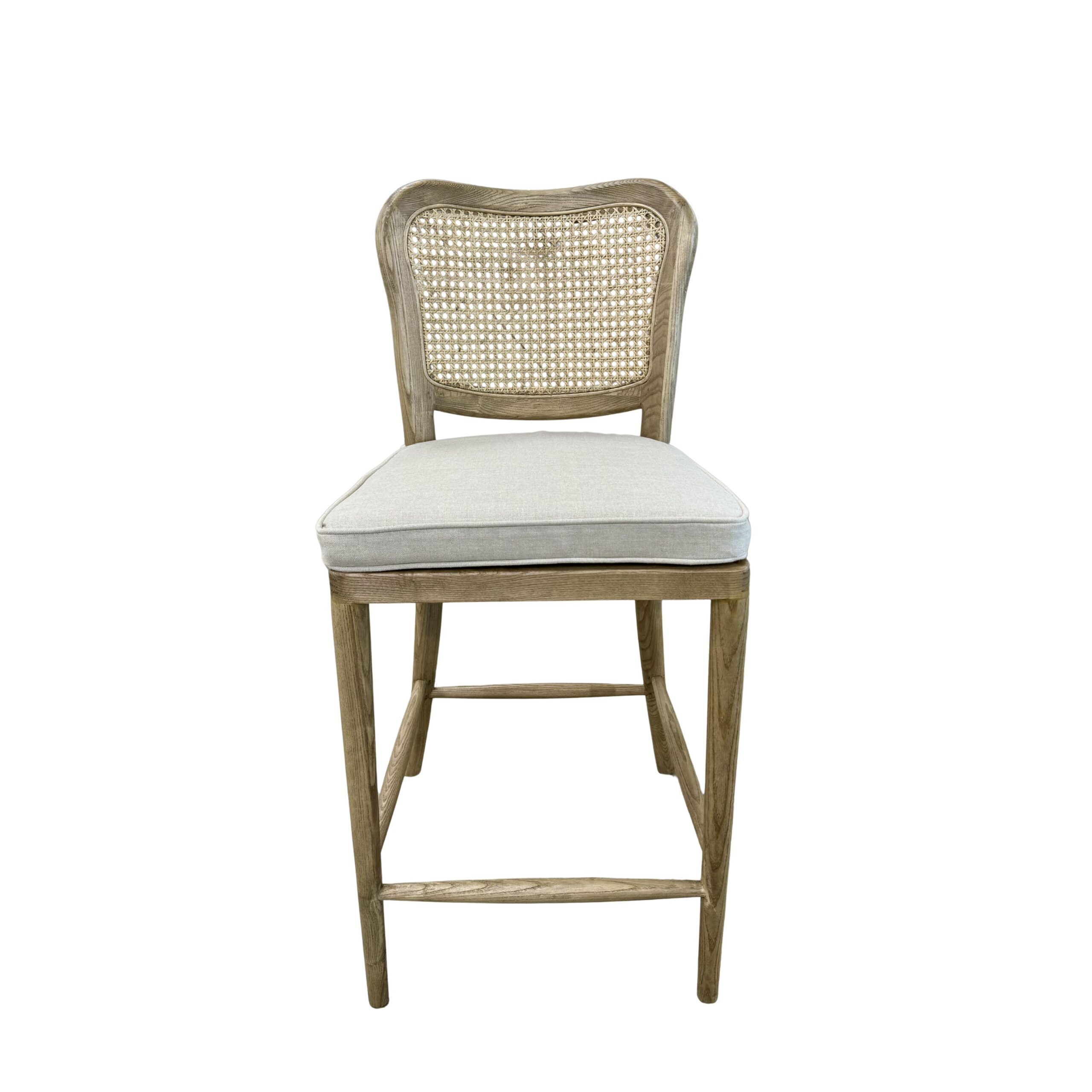 Natural Rattan Back Bar Stool with Upholstered Seat Pad