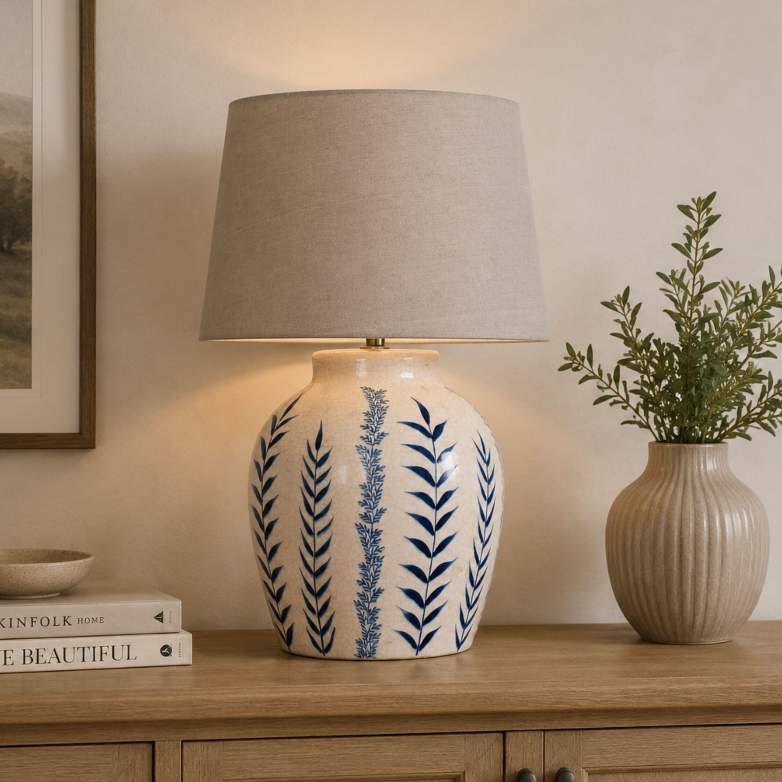 Blue Botanical Ceramic Table Lamp - Image 2
