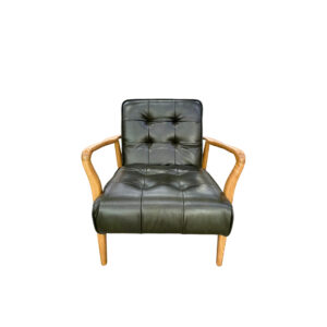 Wooden Framed Occasional Chair in Dark Green Leather