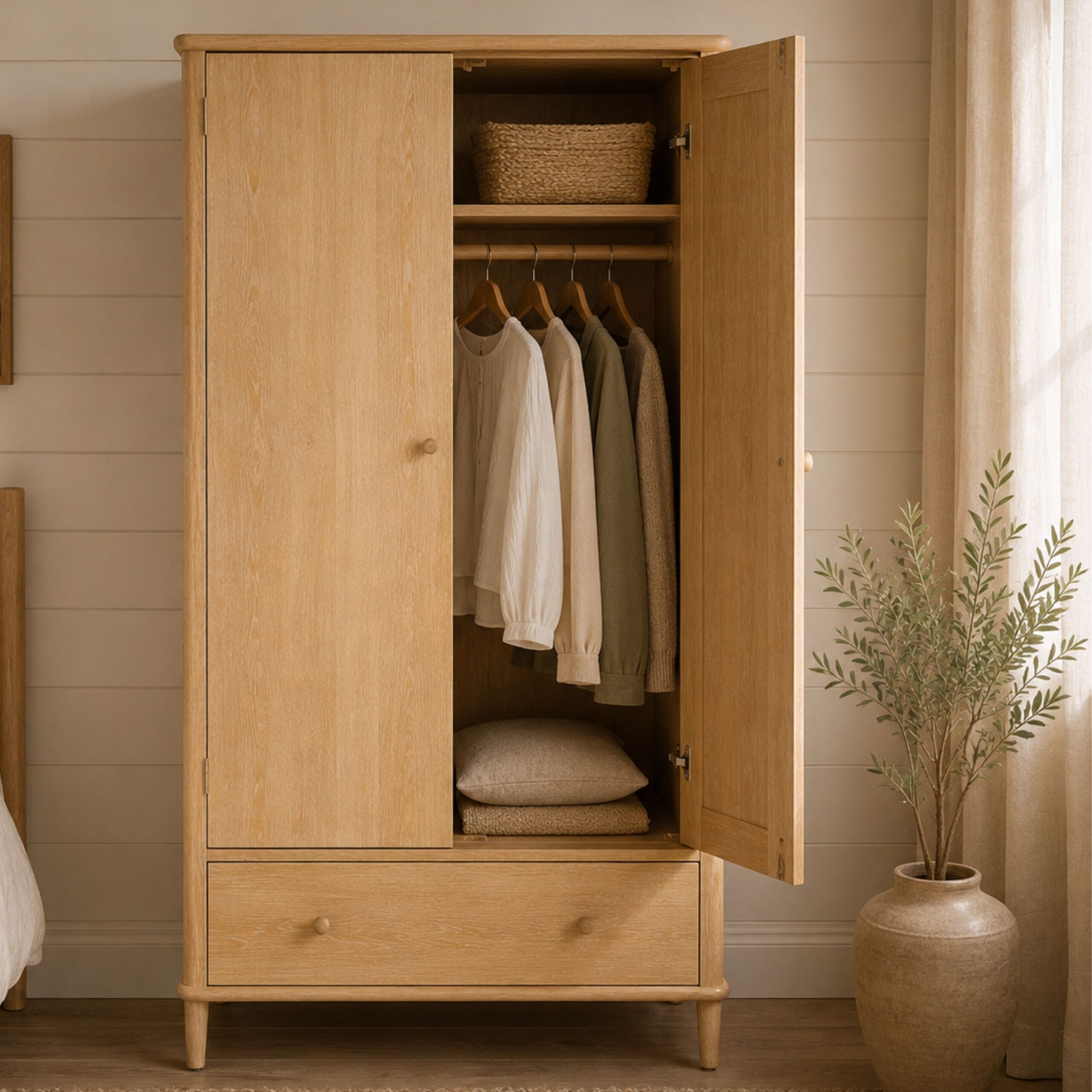 Wrenley Nordic Oak Double Wardrobe - Image 2
