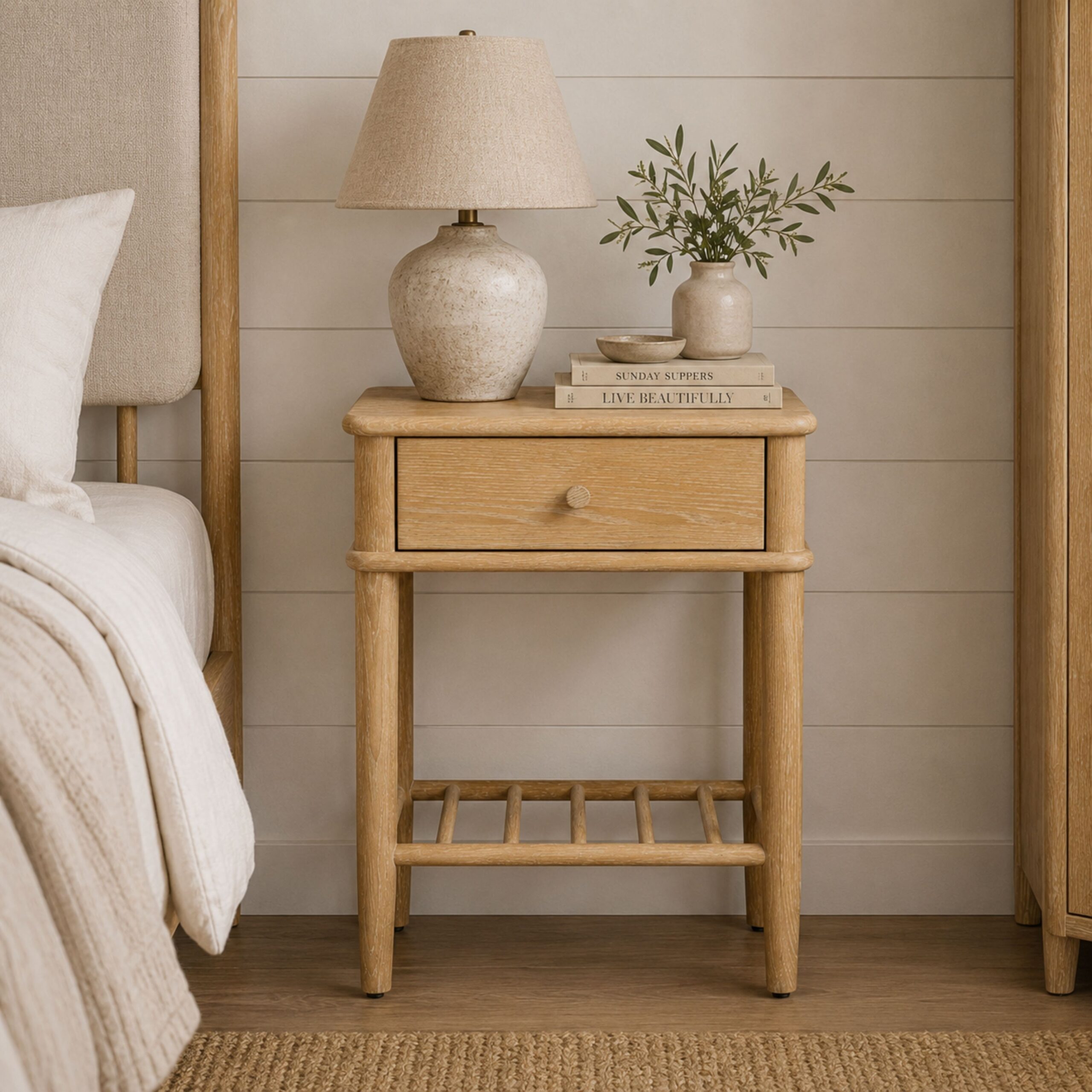 Wrenley Nordic Oak 1 Drawer Bedside Table - Image 2