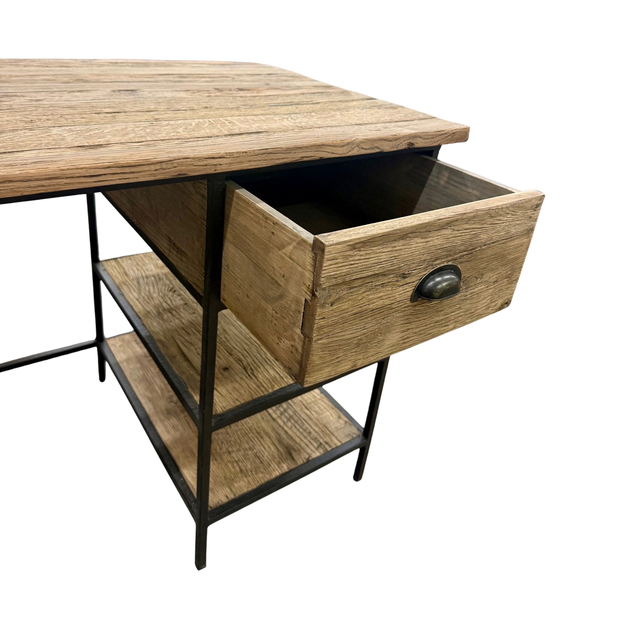 Reclaimed Oak With Iron Frame Desk - Image 4