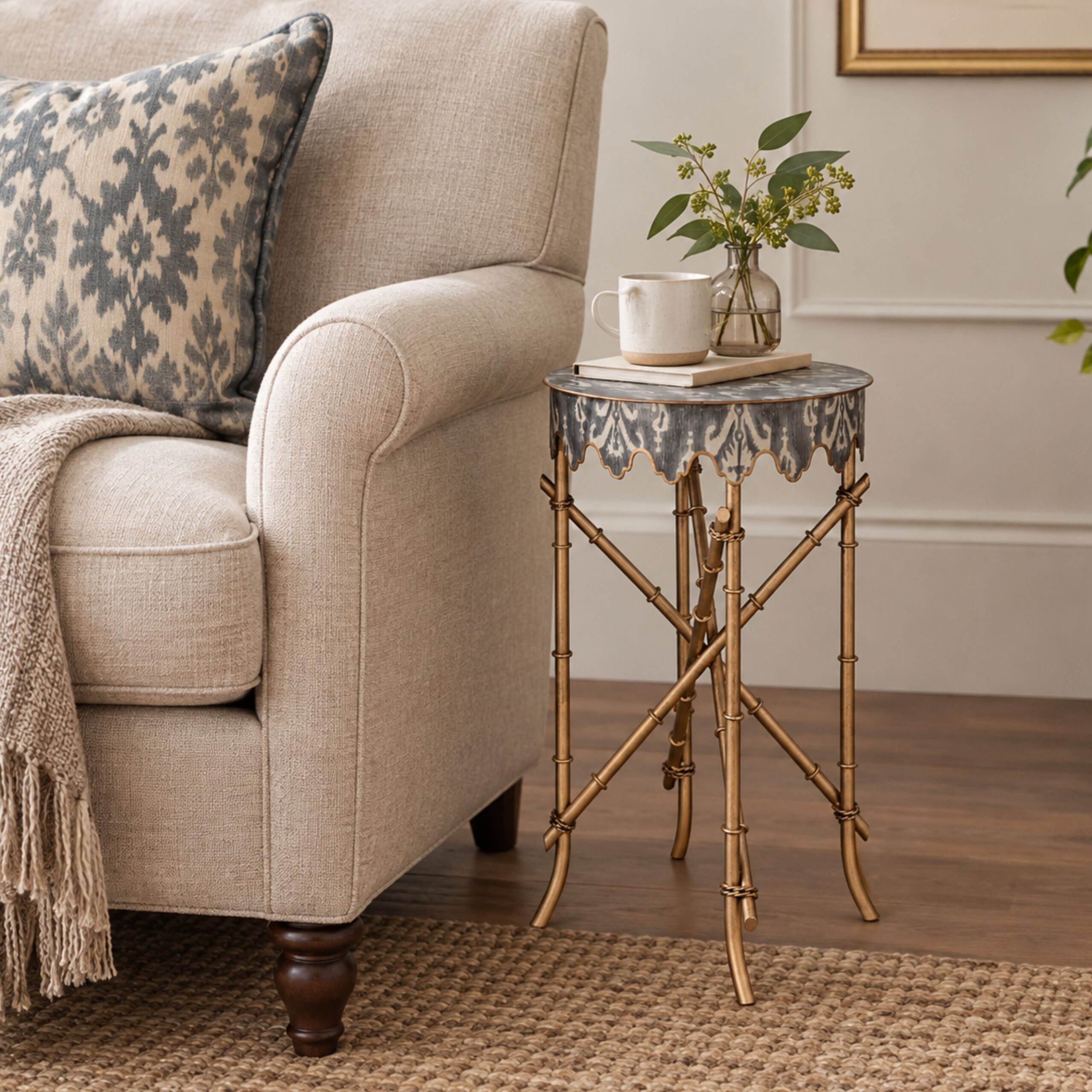 Grey Ikat Round Side Table - Image 2