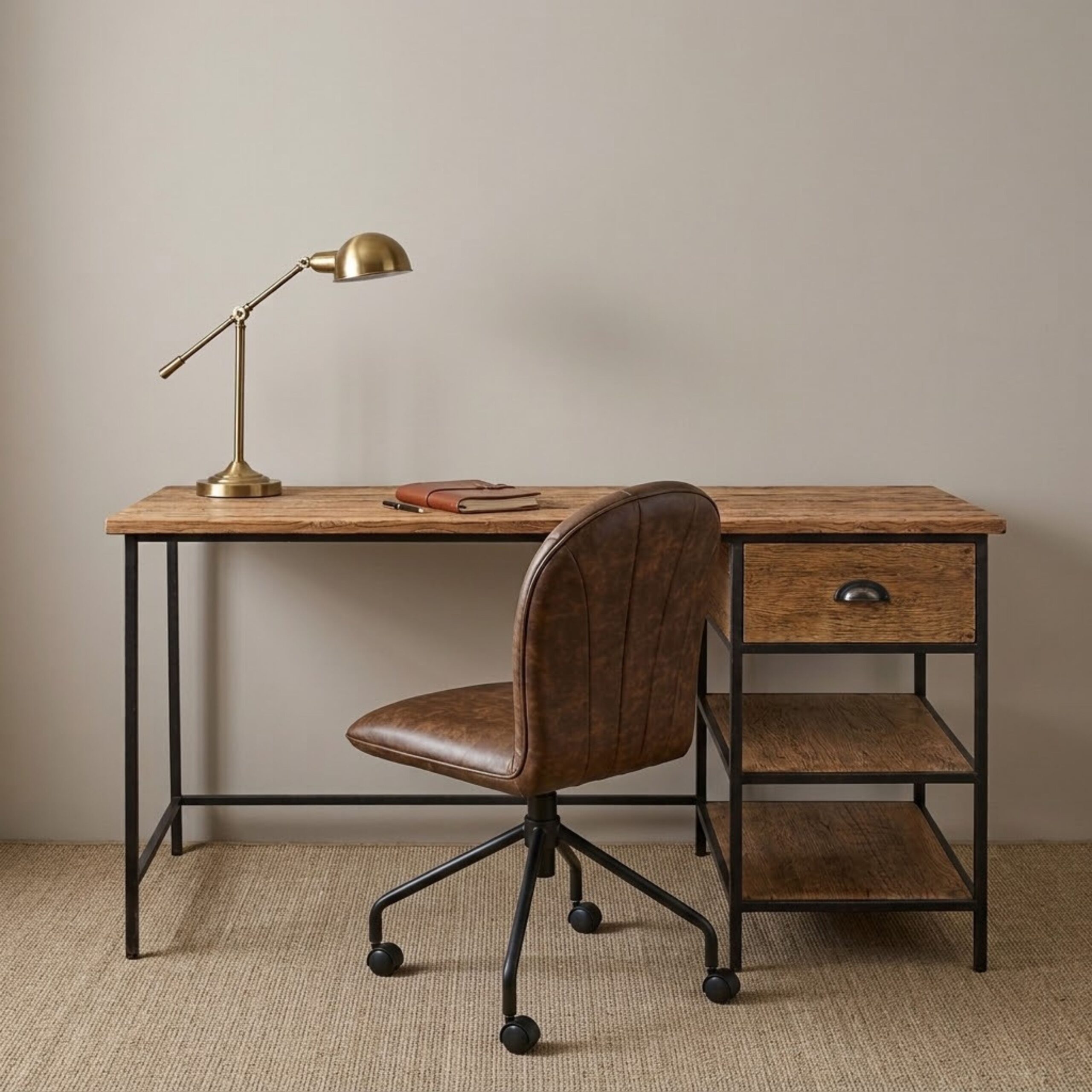 Reclaimed Oak With Iron Frame Desk - Image 2