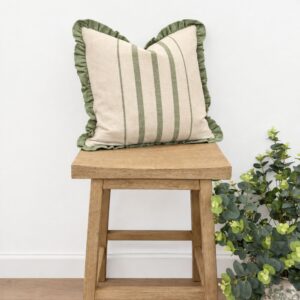 Green Stripe Ruffle Edge Cushion