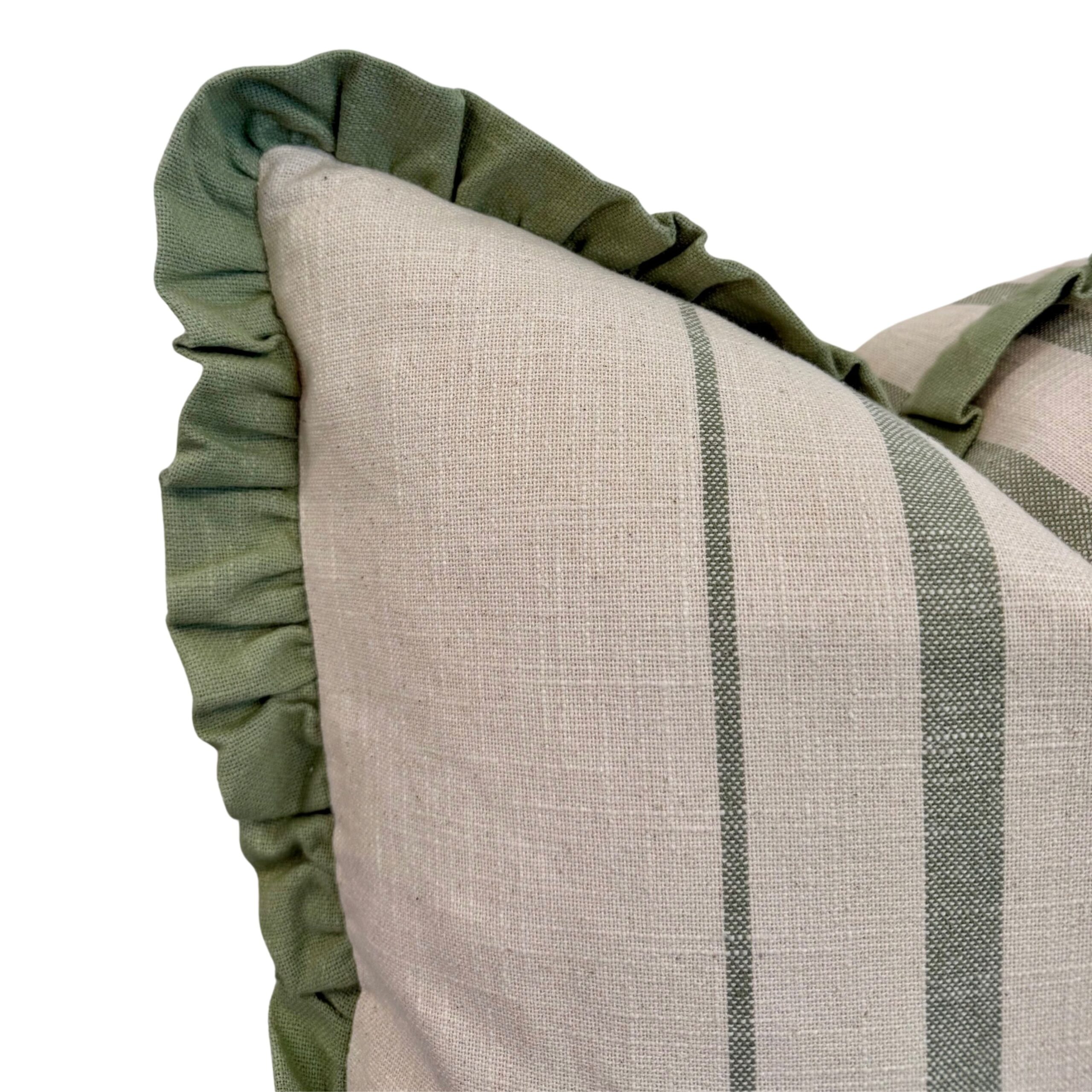 Green Stripe Ruffle Edge Cushion - Image 3