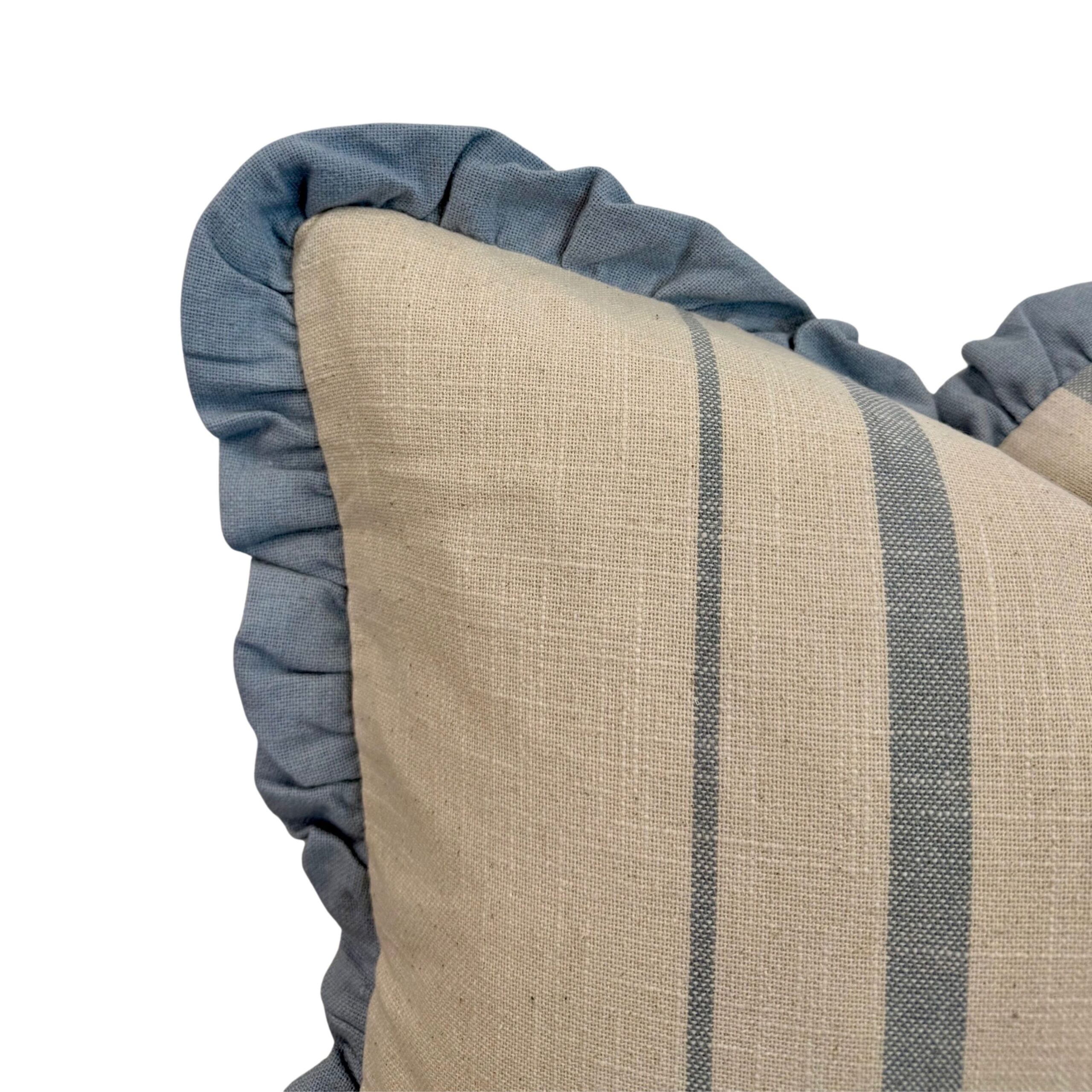 Blue Stripe Ruffle Edge Cushion - Image 3