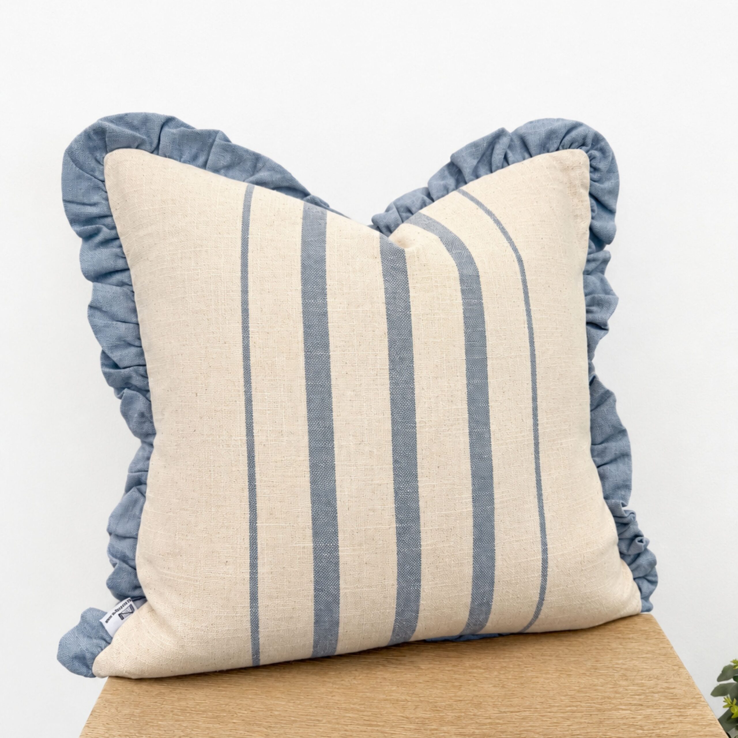 Blue Stripe Ruffle Edge Cushion - Image 2