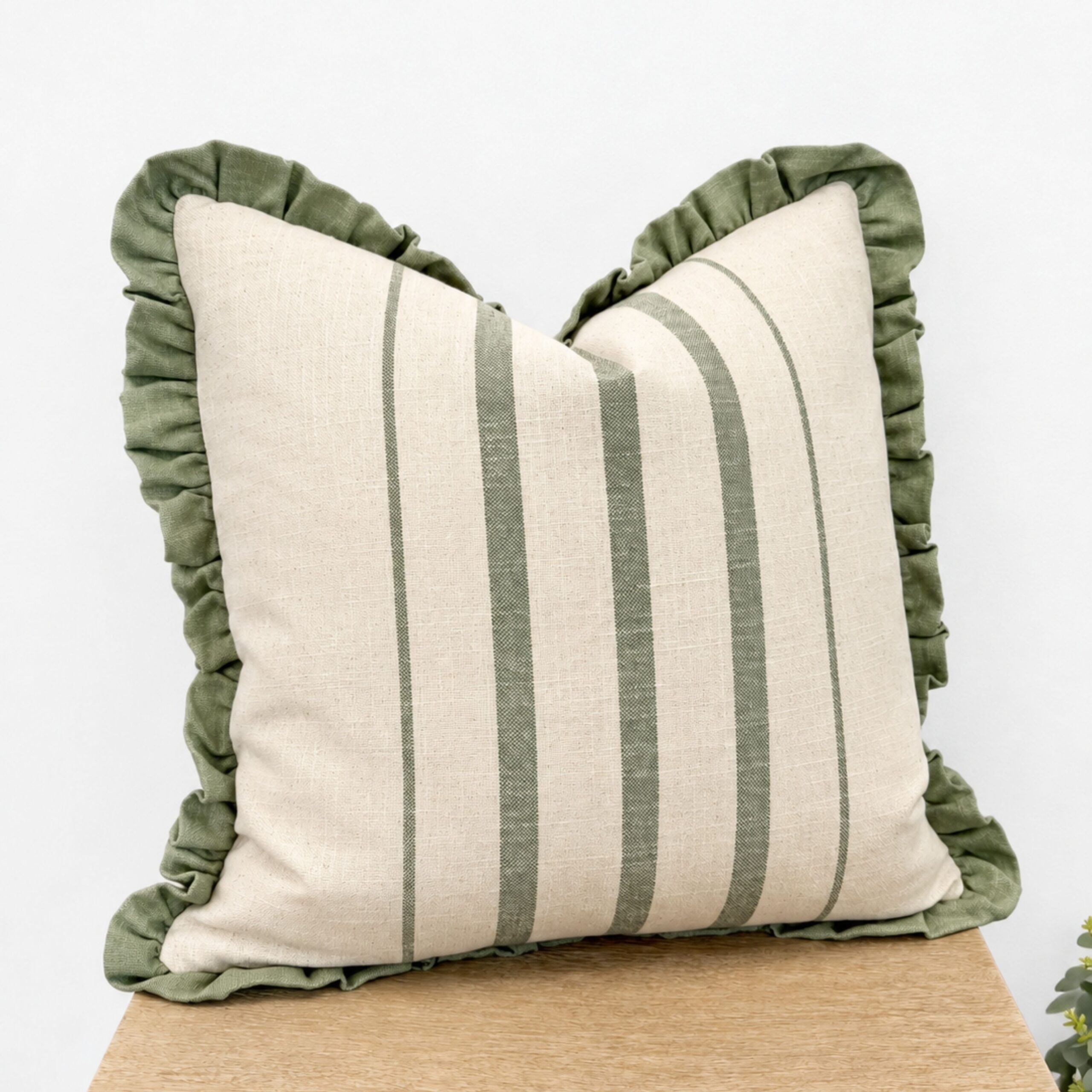 Green Stripe Ruffle Edge Cushion - Image 2