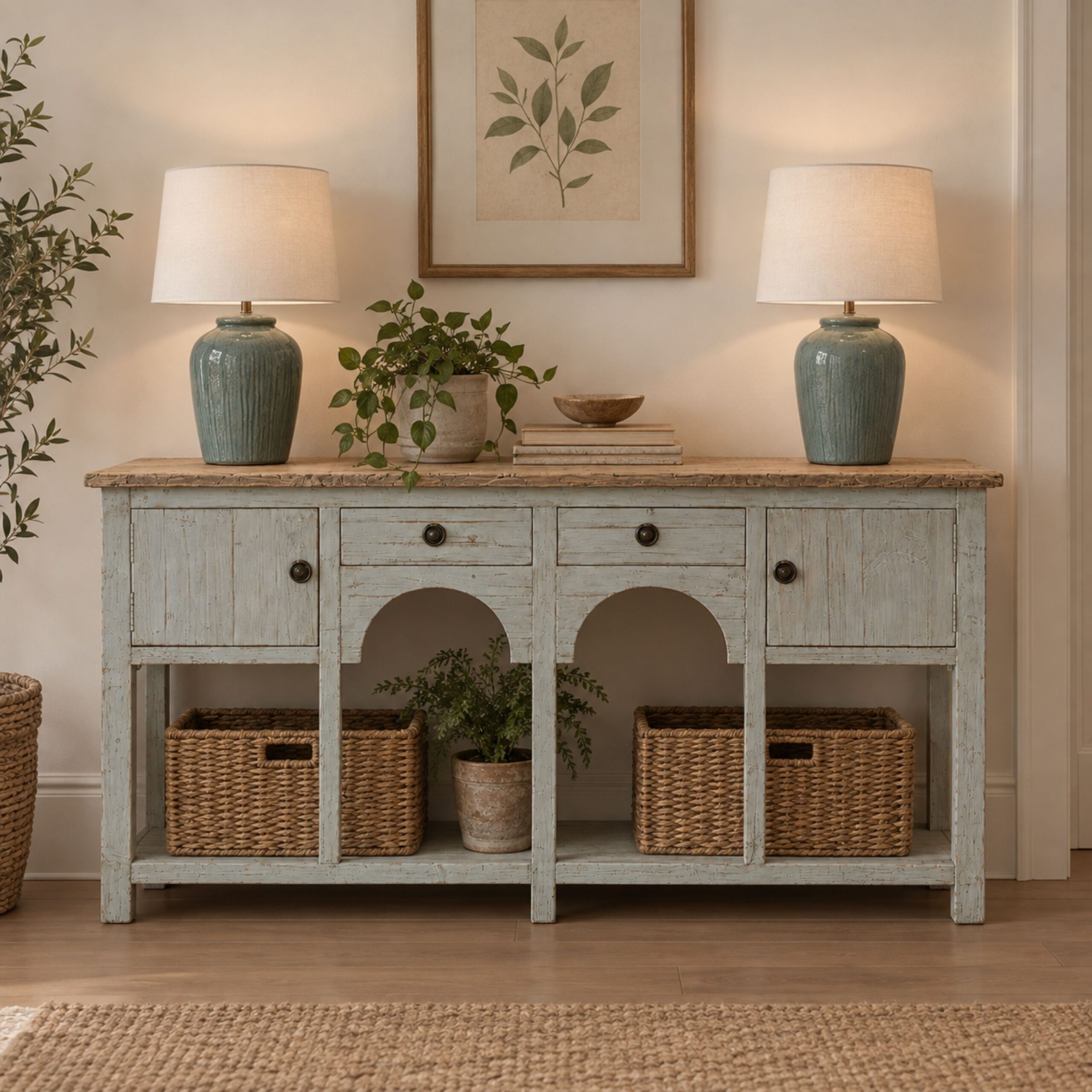 Painted Grey Distressed Arch Sideboard - Image 2