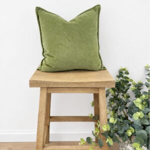 Washed Cotton Velvet Cushion in Sage Green