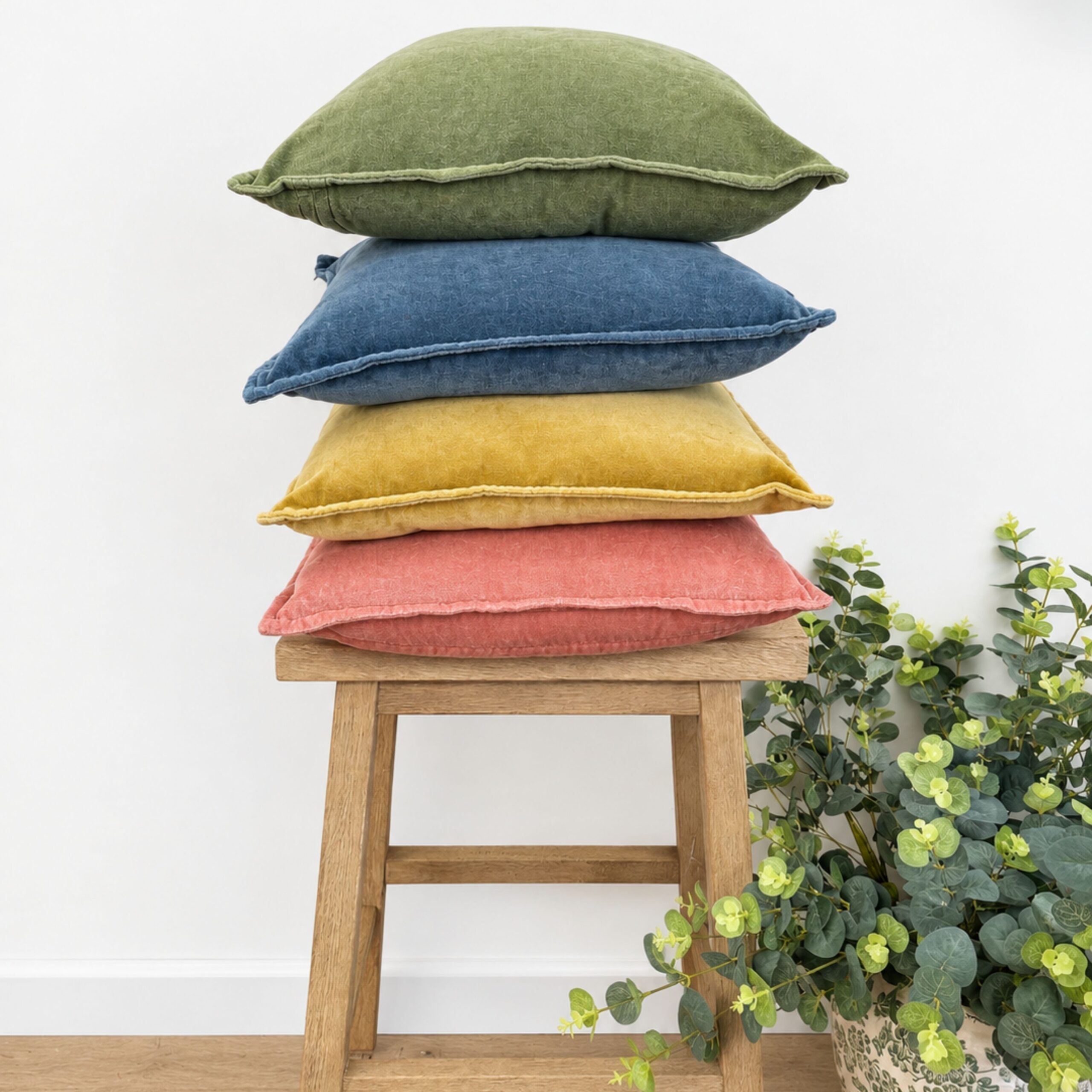 Washed Cotton Velvet Cushion in Saffron - Image 2