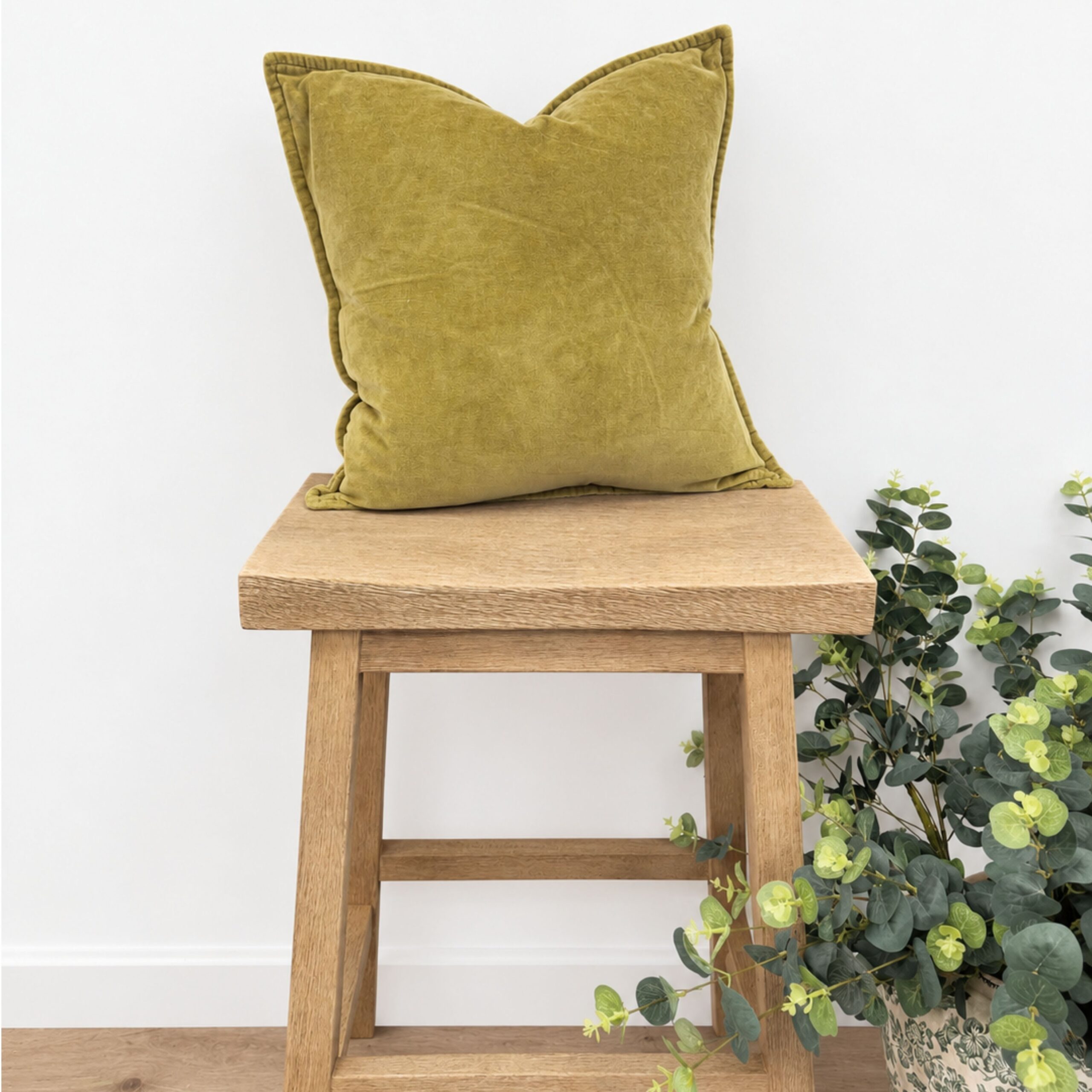Washed Cotton Velvet Cushion in Saffron