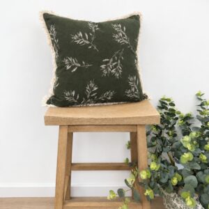 Olive Branch Cushion in Forest Green