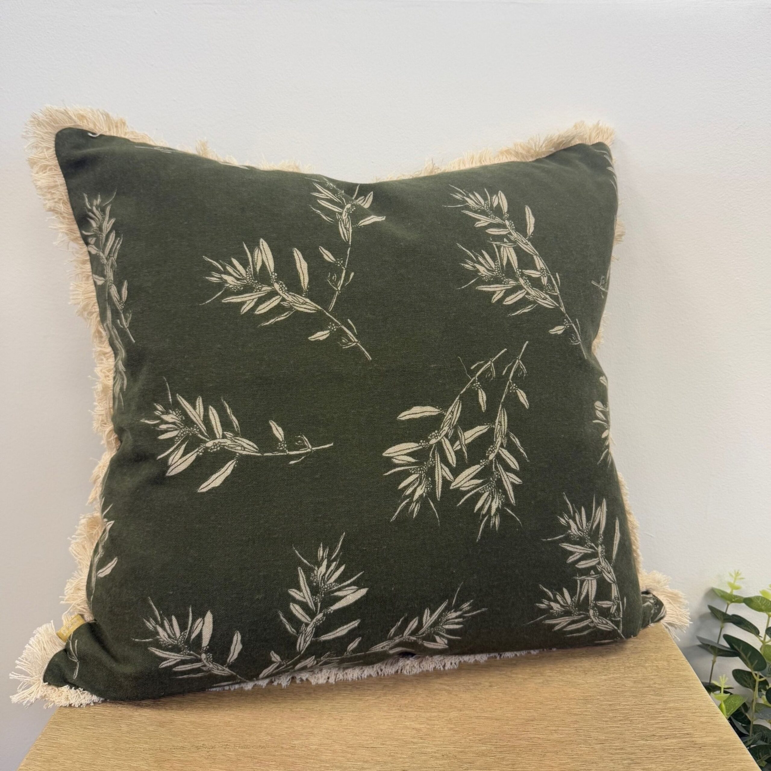 Olive Branch Cushion in Forest Green - Image 2