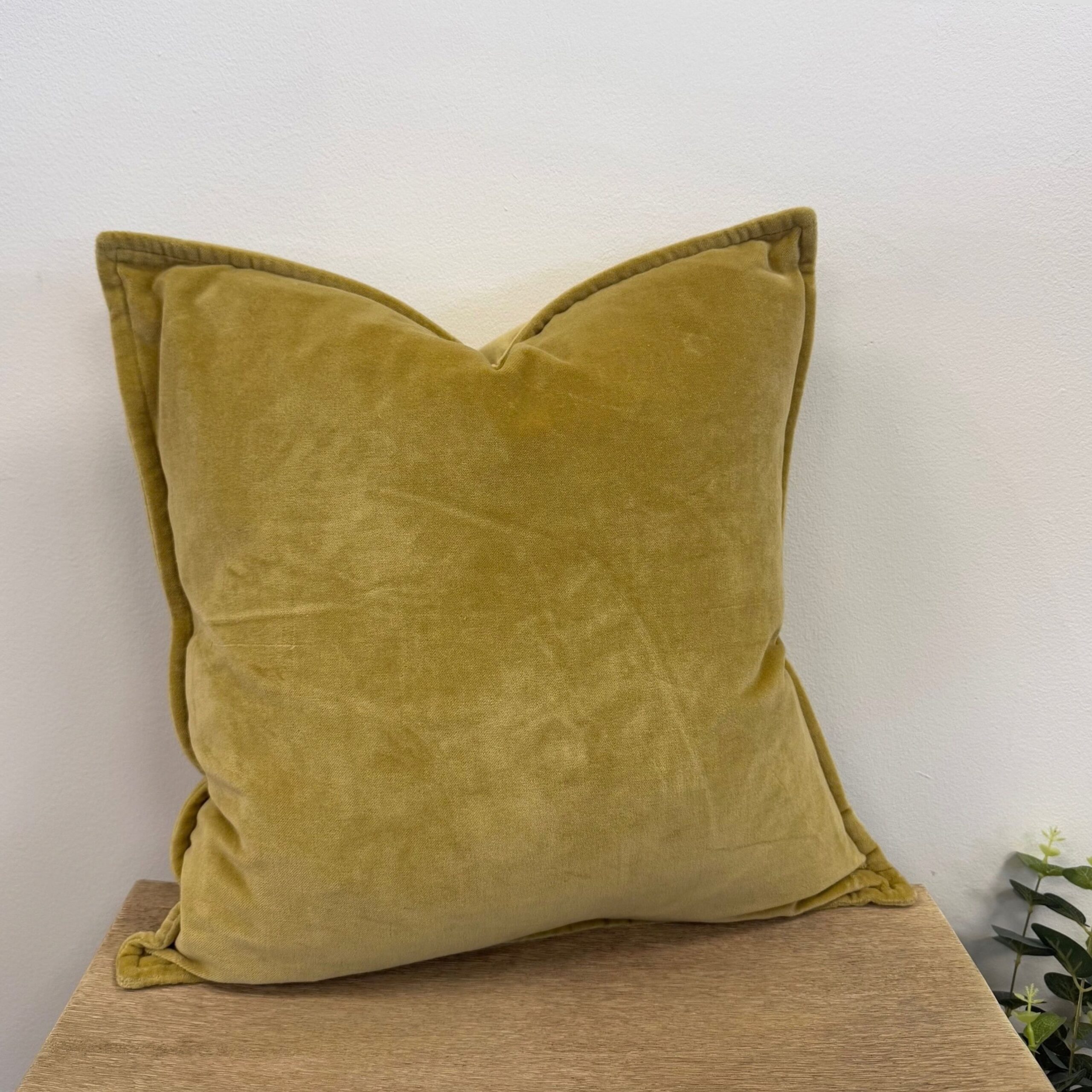 Washed Cotton Velvet Cushion in Saffron - Image 3
