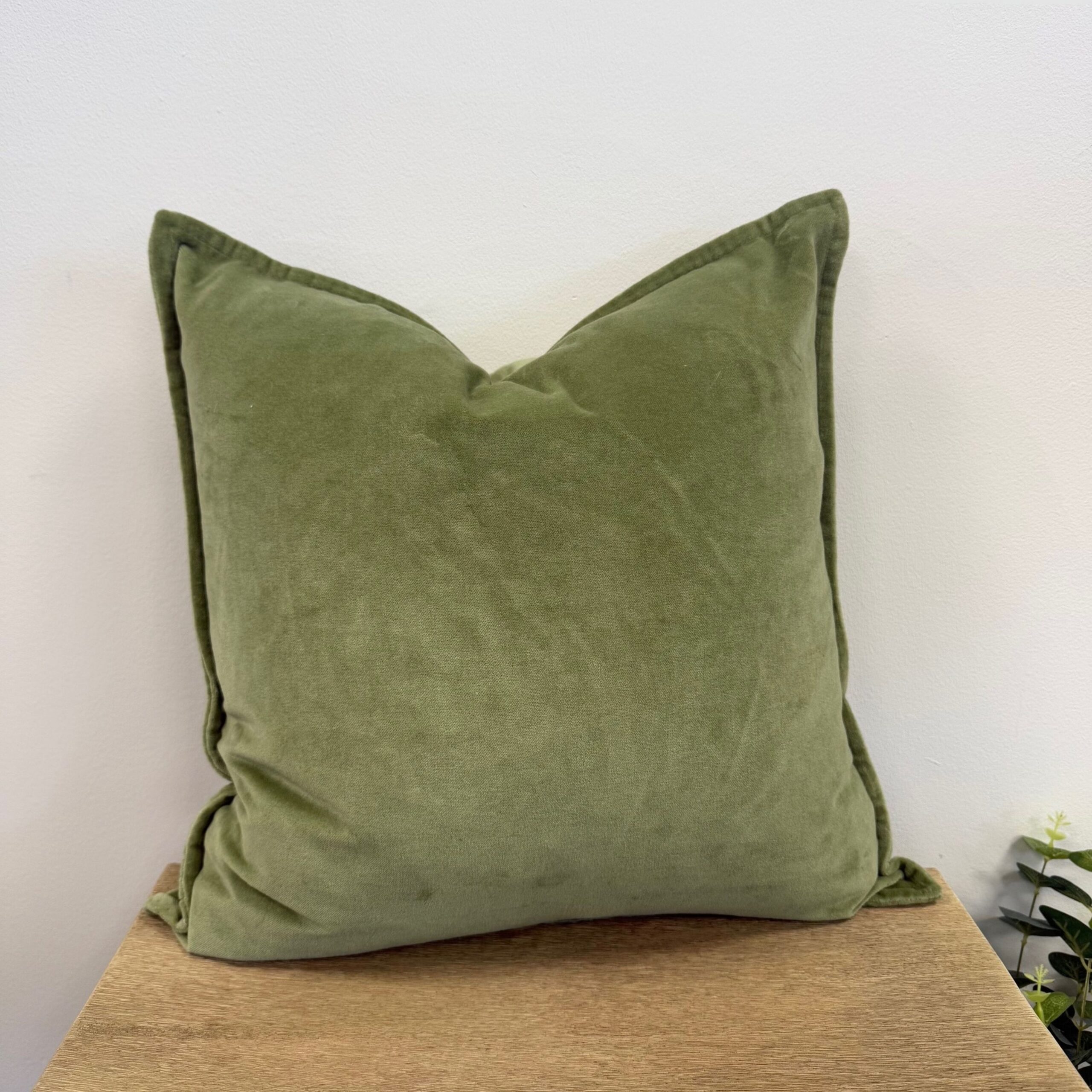 Washed Cotton Velvet Cushion in Sage Green - Image 2